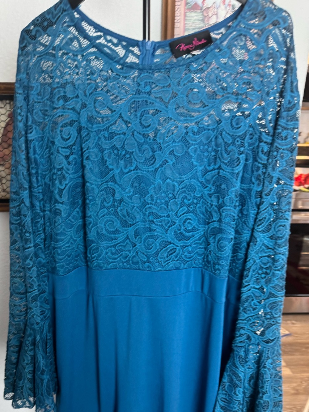 Hannah Nikole Plus Size 24W Teal Lace Bell-Sleeve Evening Wear/Cocktail Dress